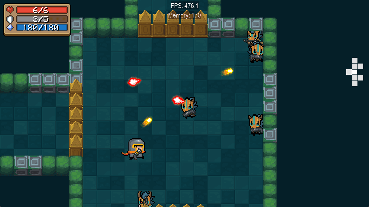 The Soul Knight clone in play, clearing a dungeon room.