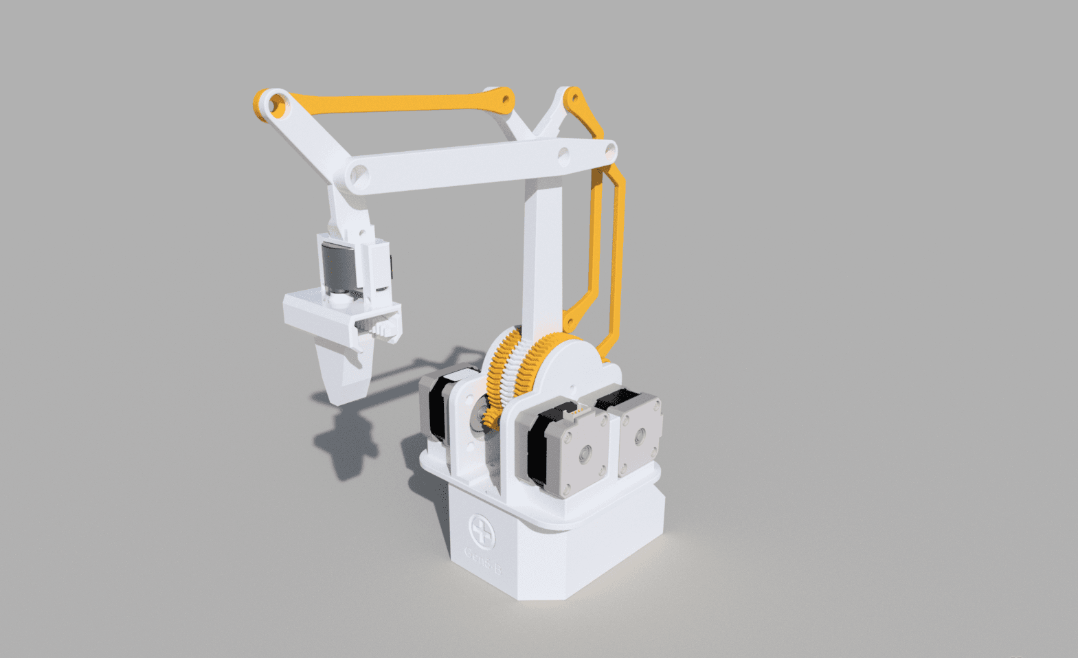 The robotic arm moving under joystick control.